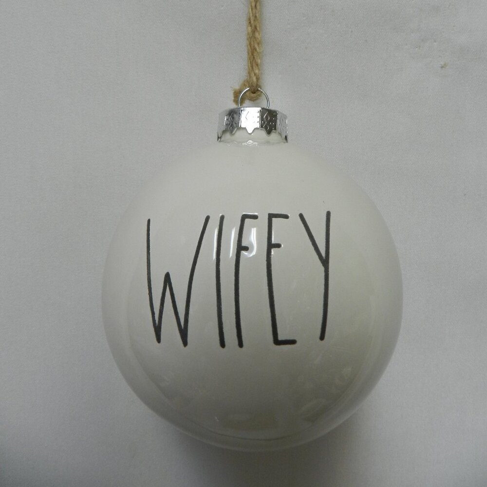 Rae Dunn Christmas Holiday Wifey Wife ceramic large round Ornament 3.5"